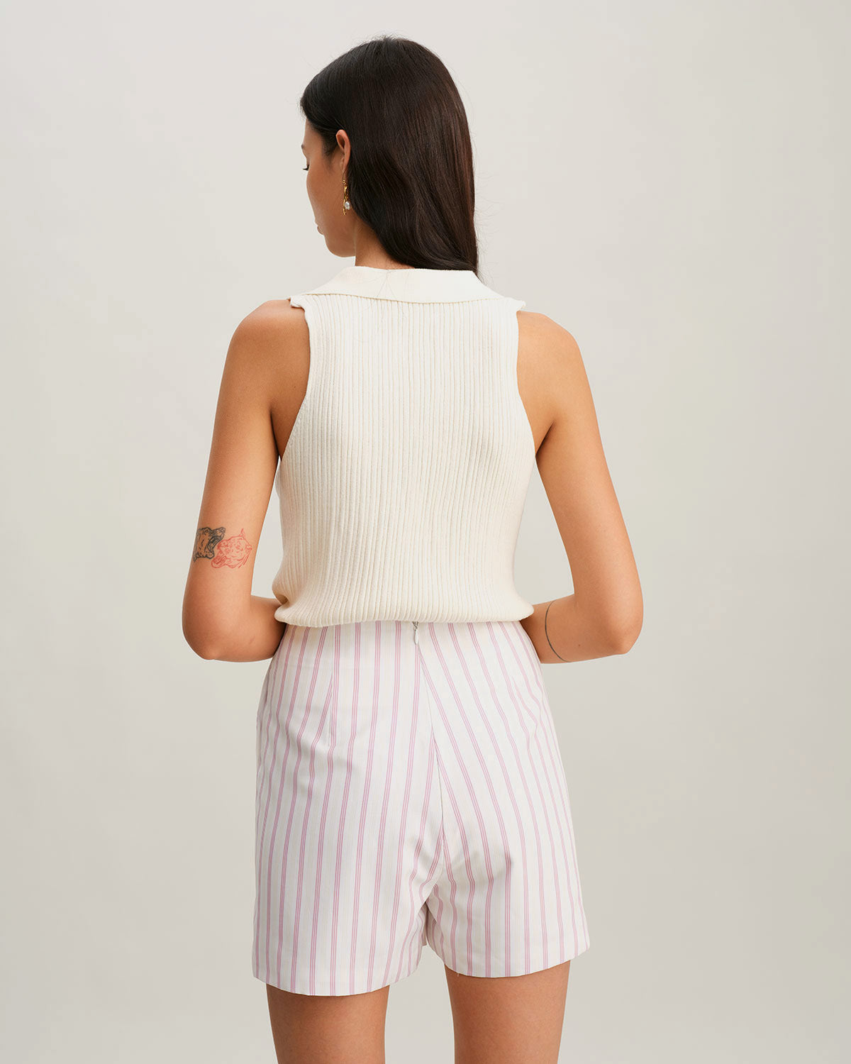 Pembe Çizgili Cepli Şort