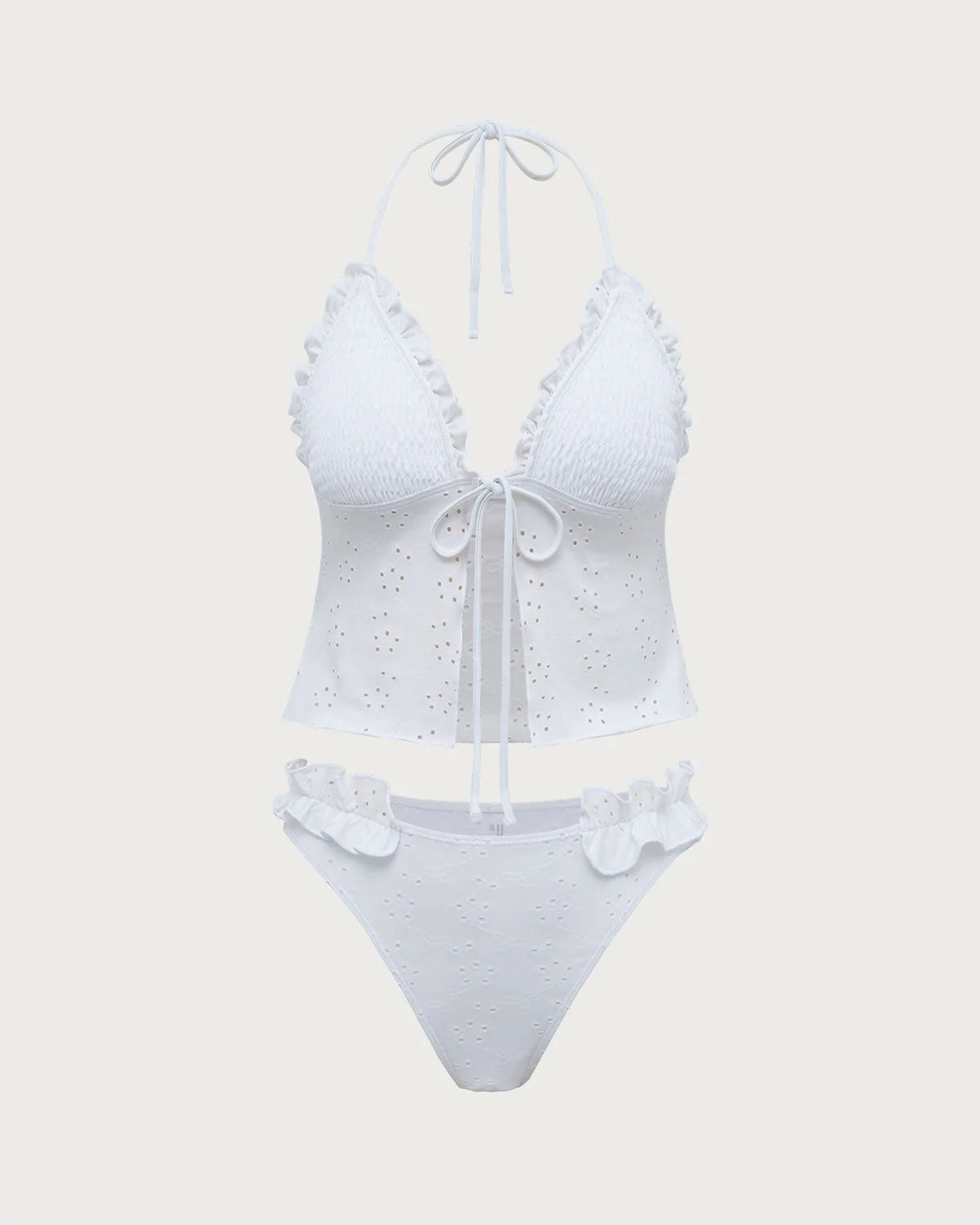 Beyaz Fırfırlı Tankini Mayo
