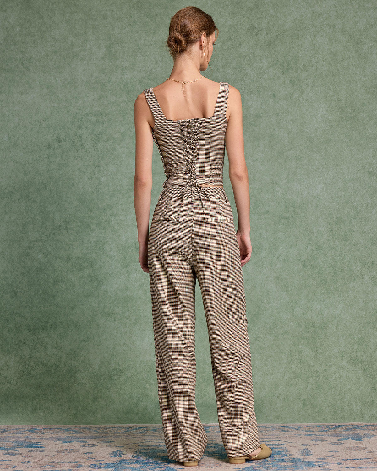 Kahverengi Kareli Düz Pantolon