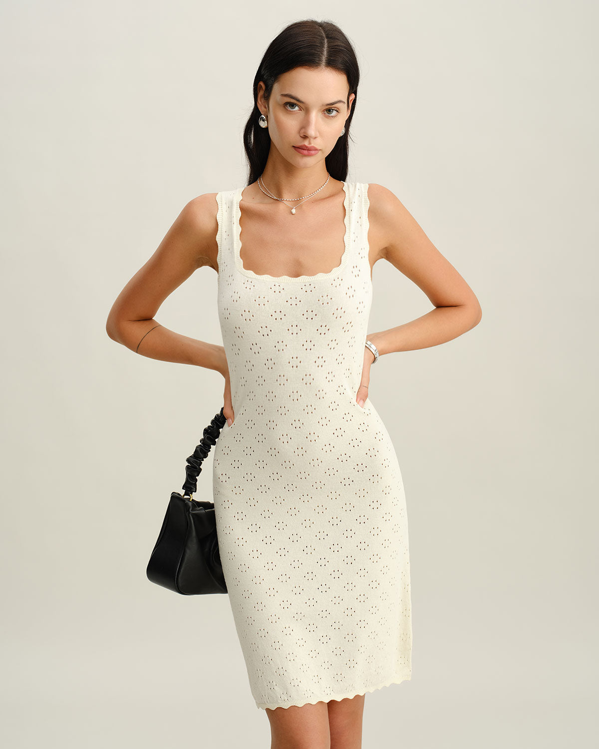 Kare Yaka Slip mini Elbise