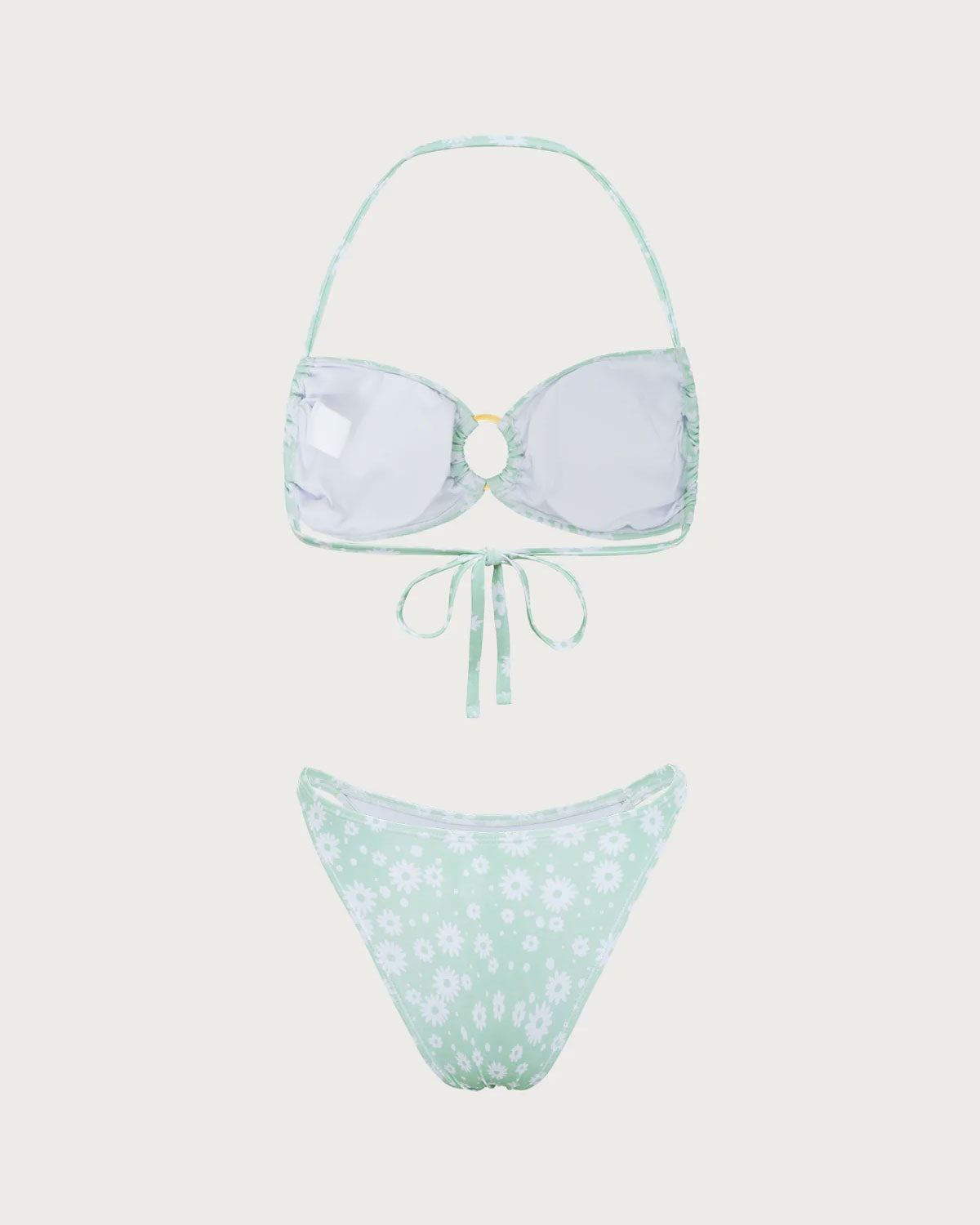 Yeşil Çiçekli O-Ringli Halter Bikini Seti