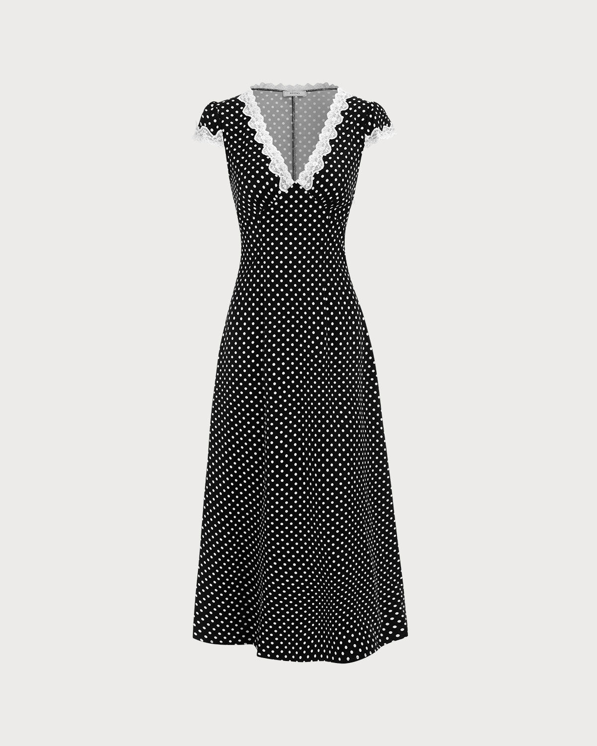 Siyah Polka Noktalı Dantel Kenarlı Maksi Elbise