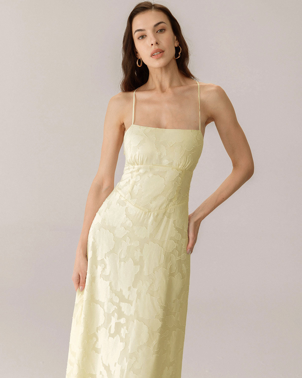 Sarı Jakarlı Korse Slip Maksi Elbise