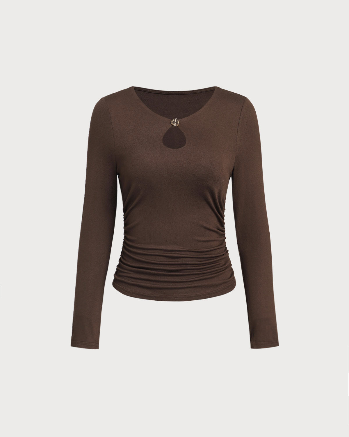 Kahverengi Yuvarlak Yaka İnce Örgü Tişört