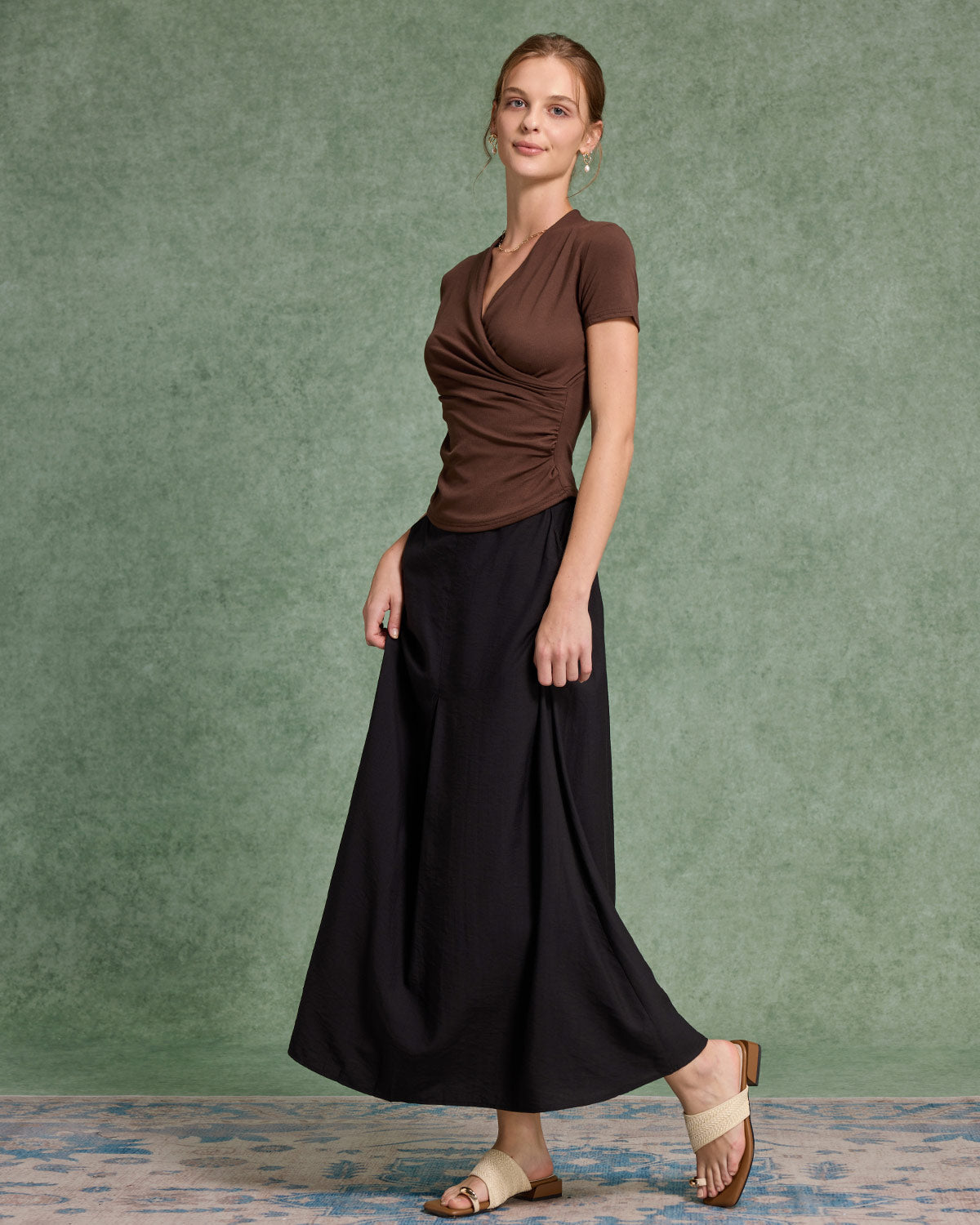 Kahverengi Buruşuk İnce Örgü Tişört