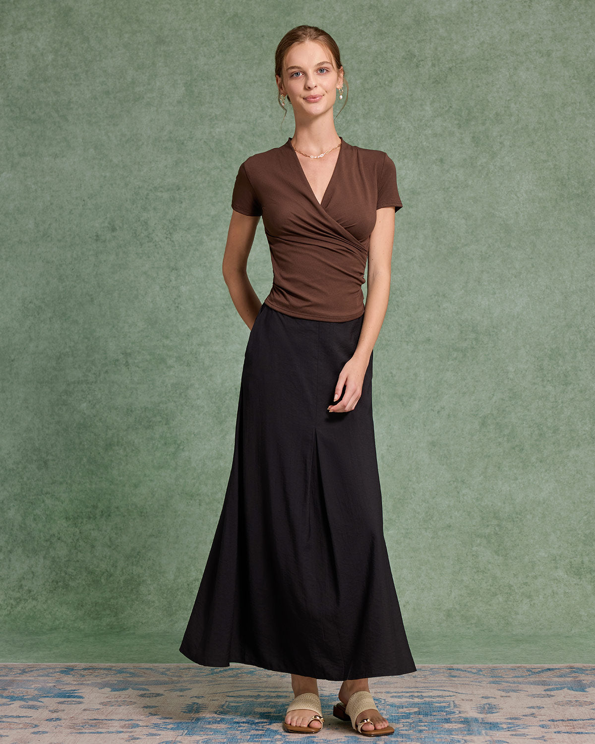 Kahverengi Buruşuk İnce Örgü Tişört