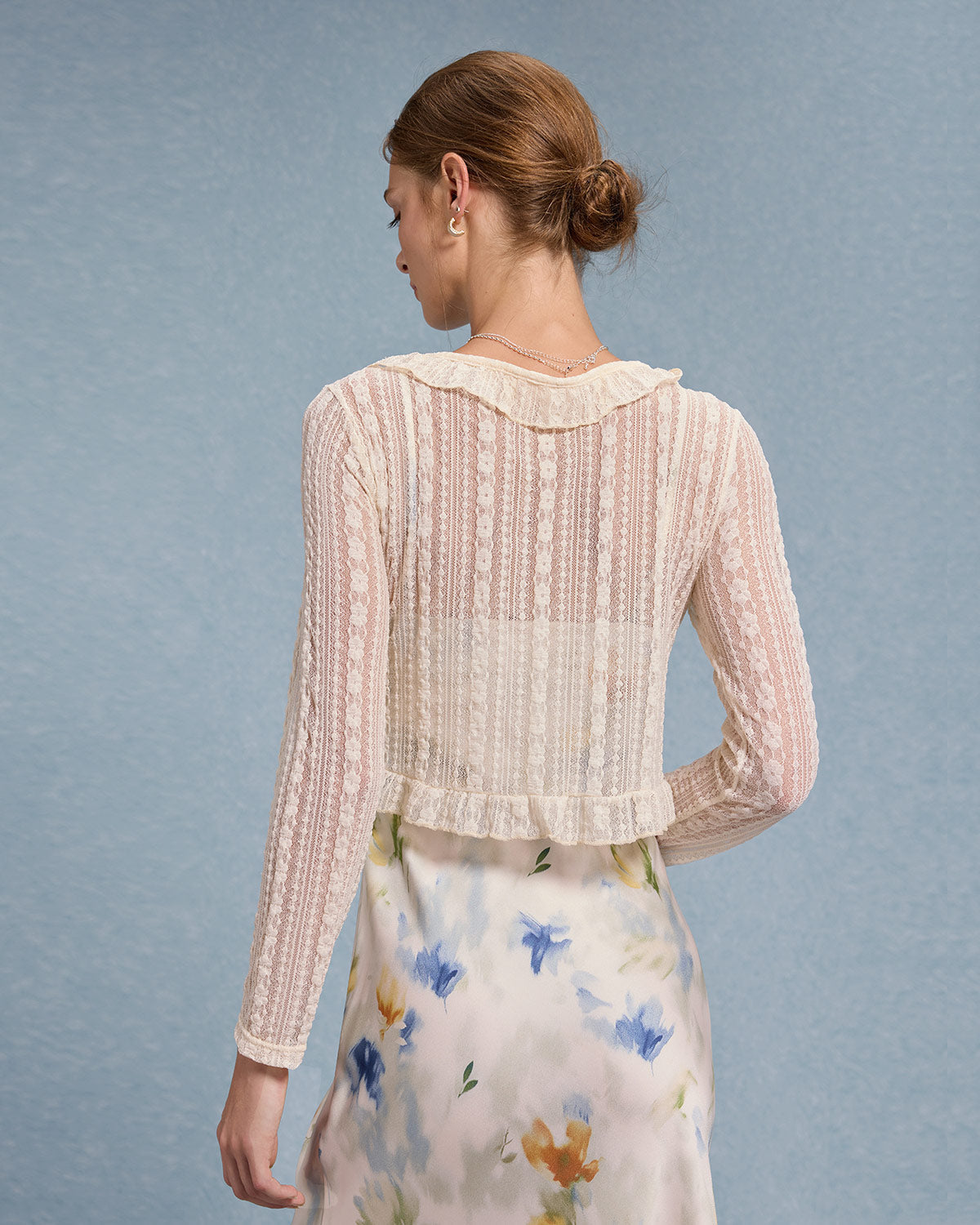 Bej V Yaka Volanlı Hırka