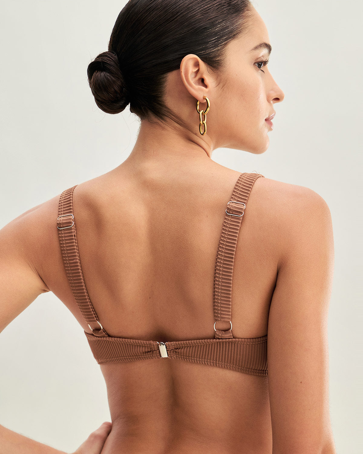 Kahverengi Çizgili Üçgen Bikini Takımı