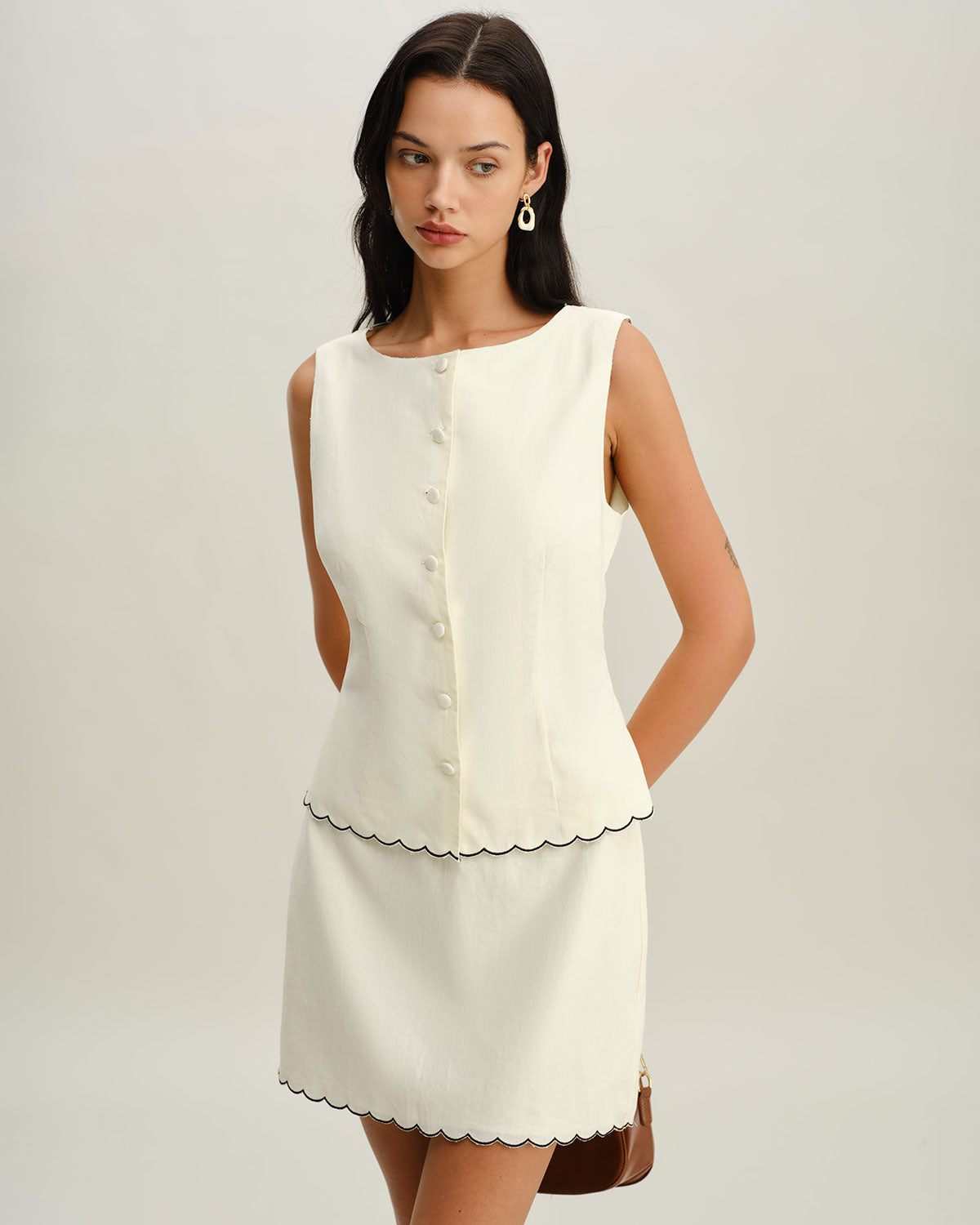 Beyaz Kontrast A Kesim Mini Etek