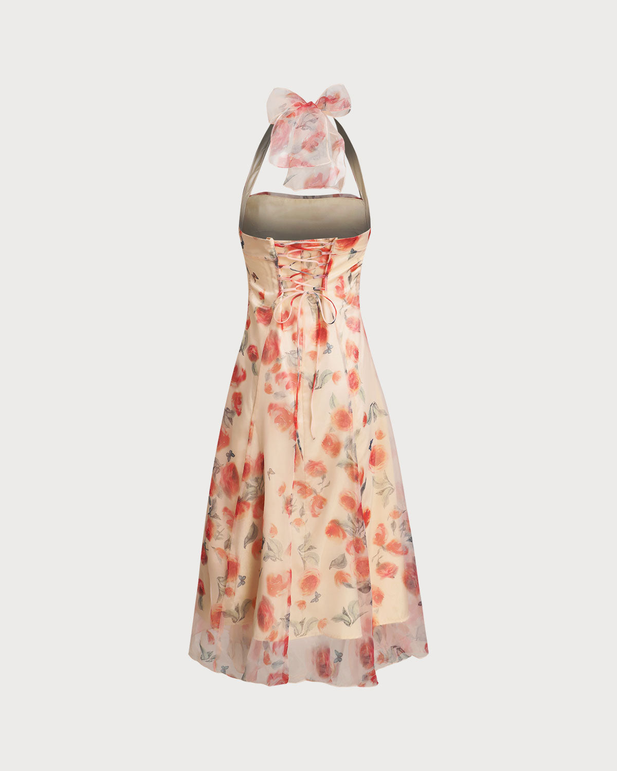 Kırmızı Çiçekli Kıvrımlı Askılı Maksi Elbise