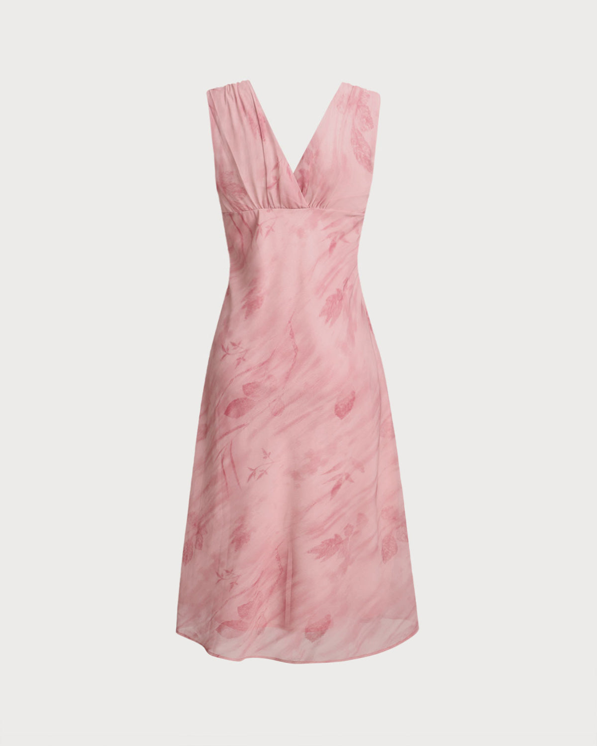 Pembe Çiçekli V Yaka Kolsuz Midi Elbise