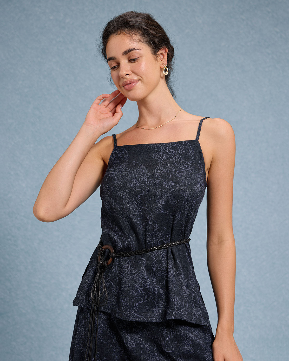 Mavi Dokulu Geniş Paça Pantolon