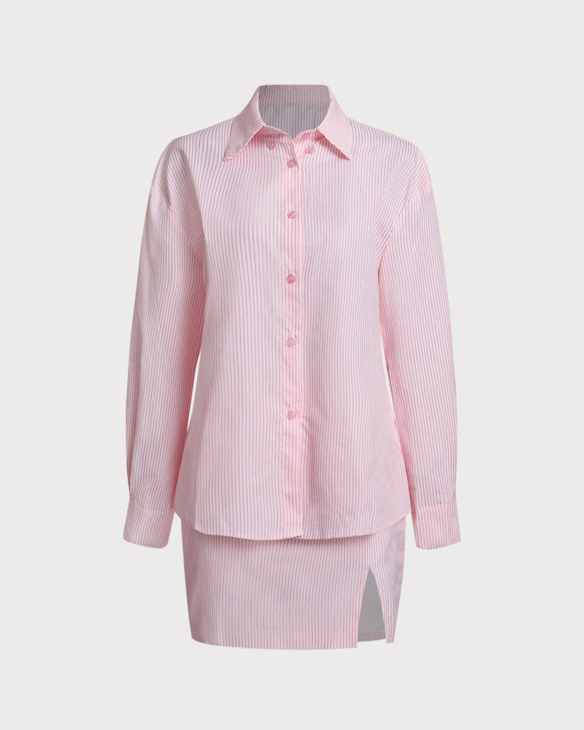 Pembe Çizgili Gömlek Etek Takımları