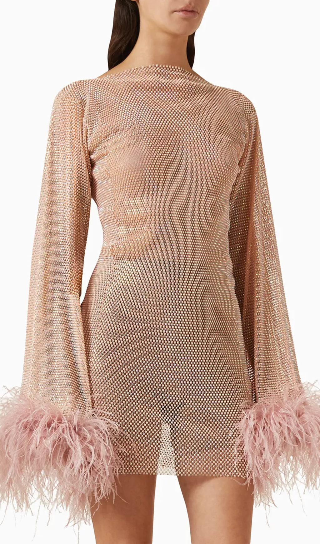 Şeffaf Taşlı Mini Elbise