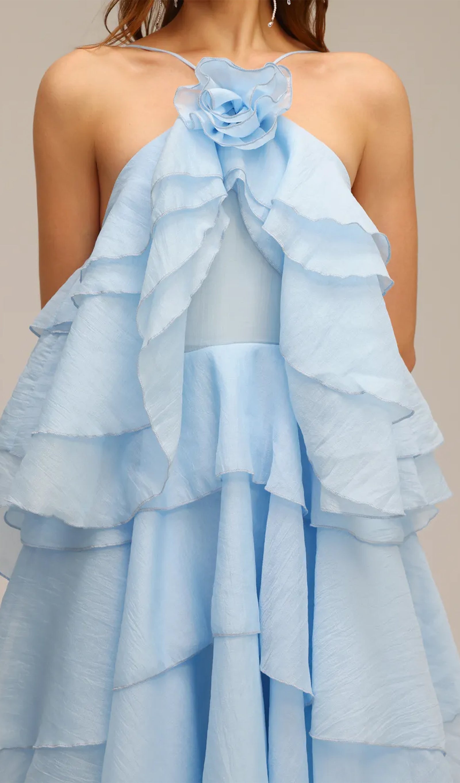 Askılı Katmanlı Uzun Elbise Mavi