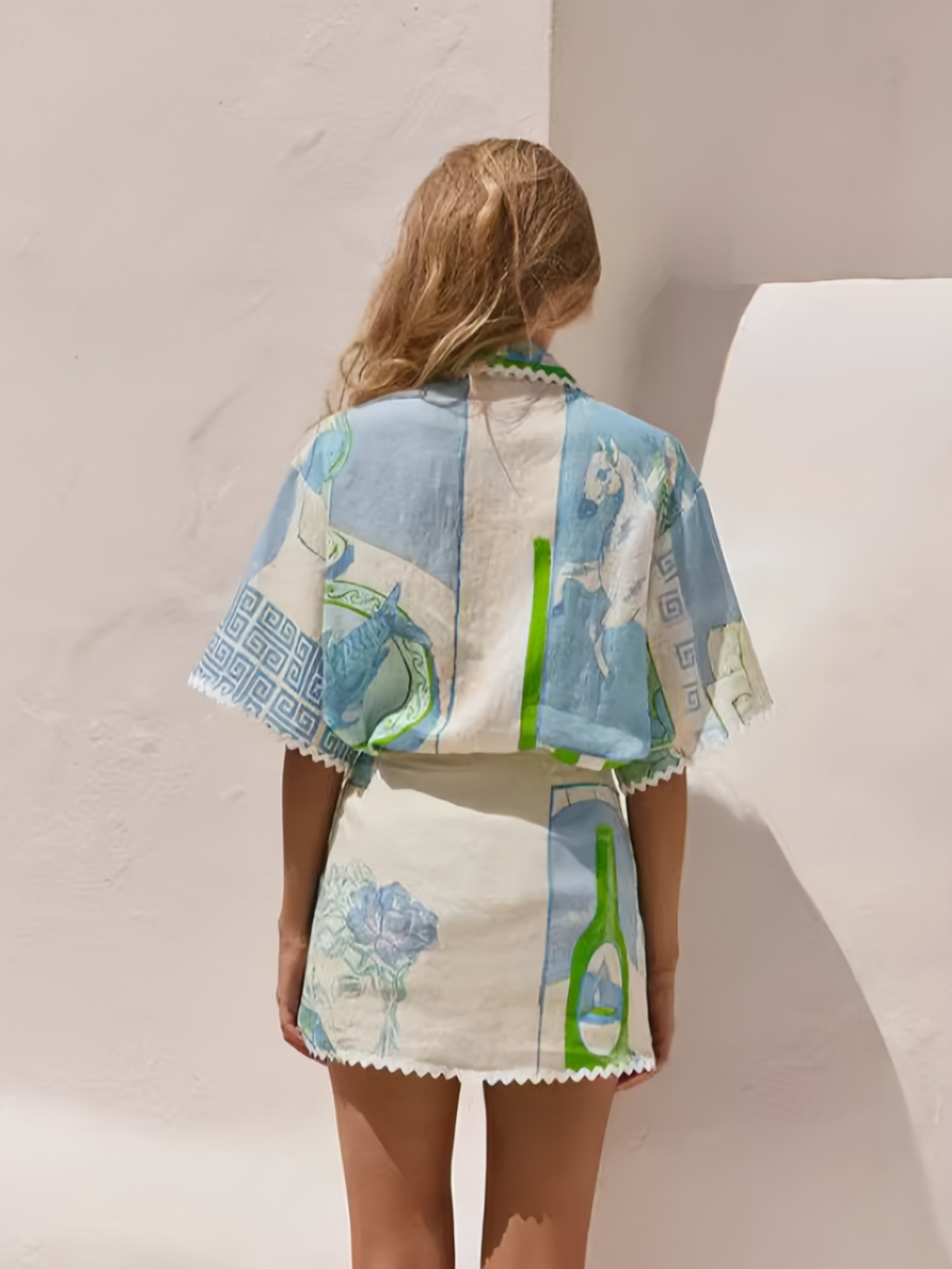 Sarmalı Mini Etek & Gömlek Takımı