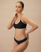 Siyah Kontrast Fitilli Bikini Üstü