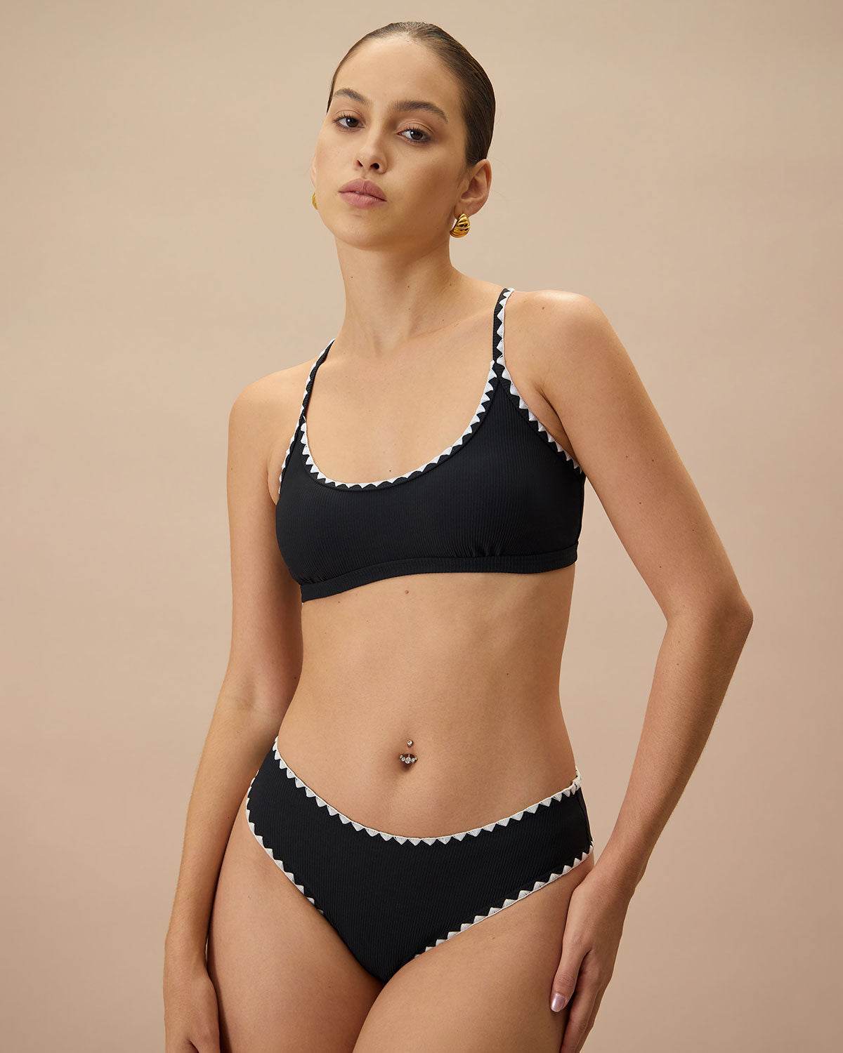 Siyah Kontrast Fitilli Bikini Altı