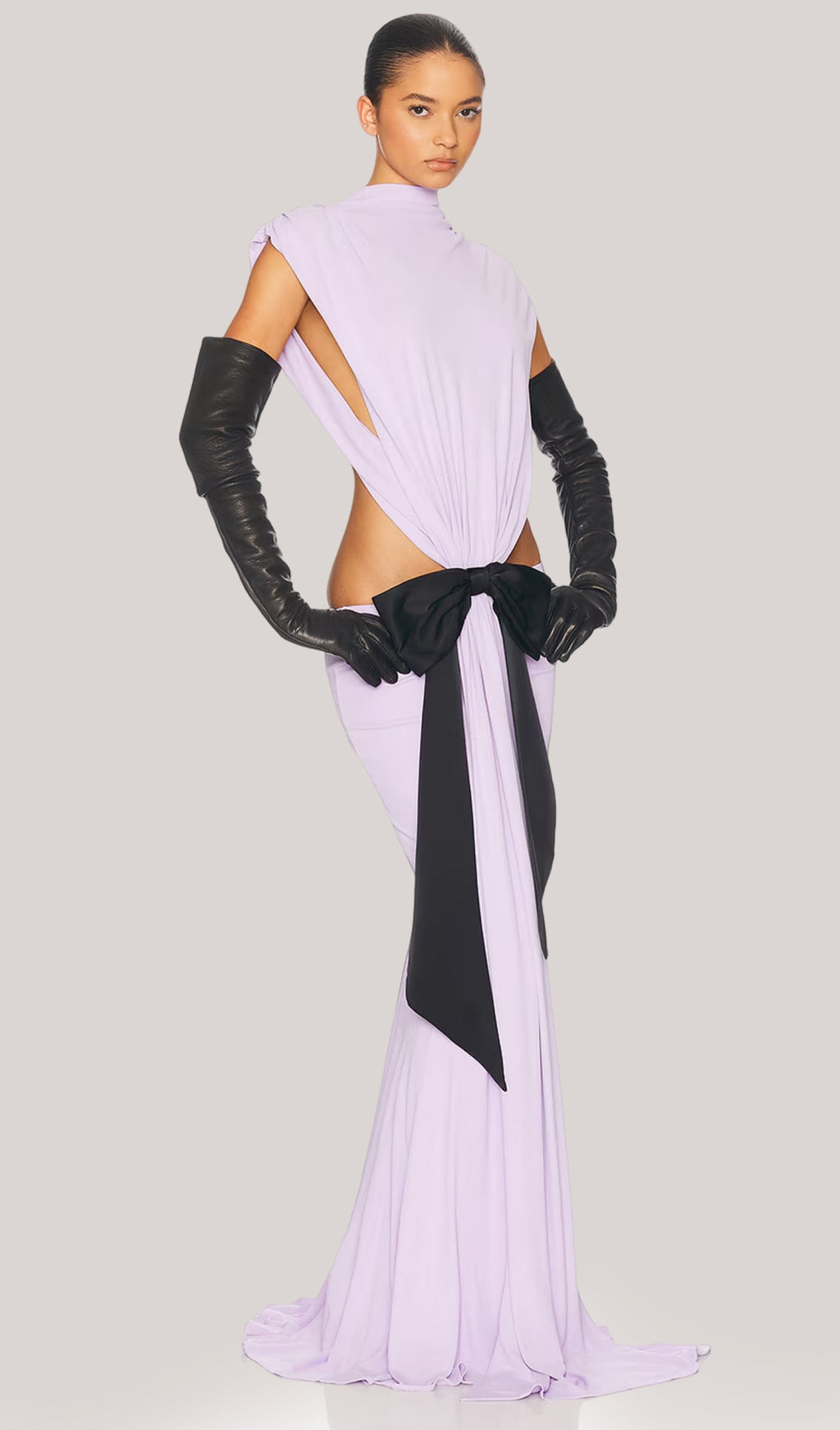 Mor Renkli Jersey Kesim Detaylı Uzun Elbise