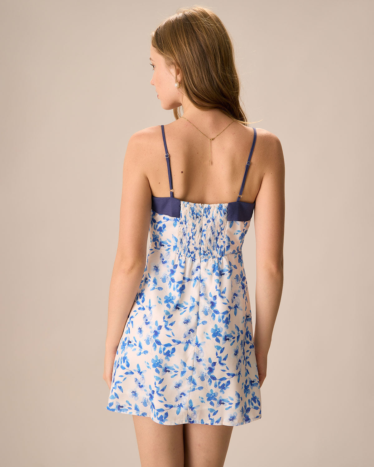 Kadın Mavi Çiçekli Slip Mini Elbise
