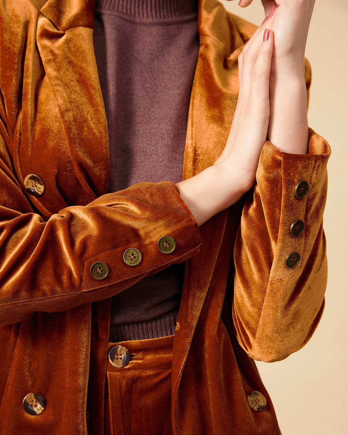 Yakalı Kruvaze Kadife Blazer