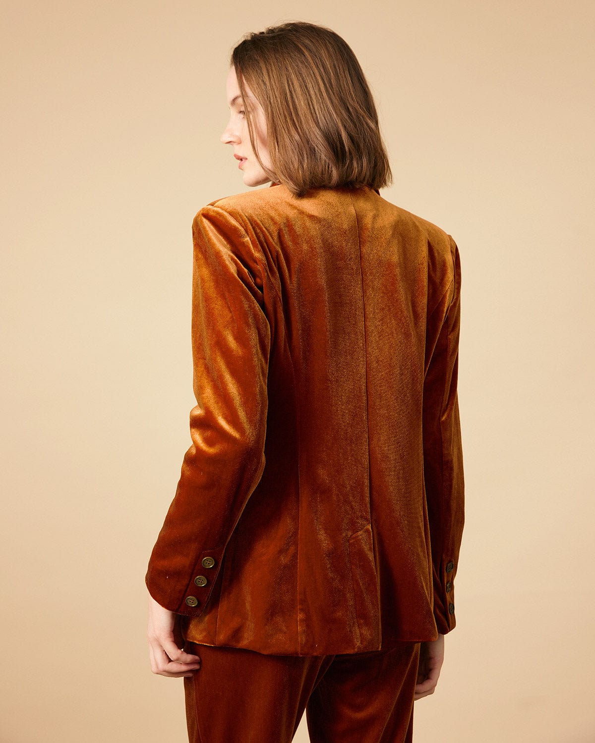 Yakalı Kruvaze Kadife Blazer