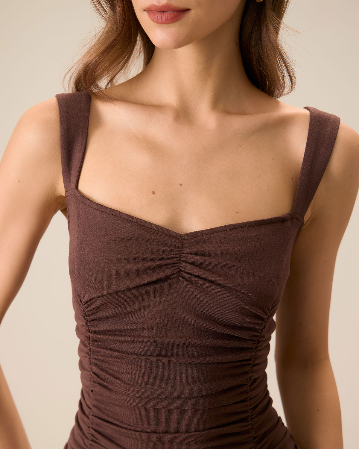 Kadın Kahve Dantelli Örme Slip Midi Elbise