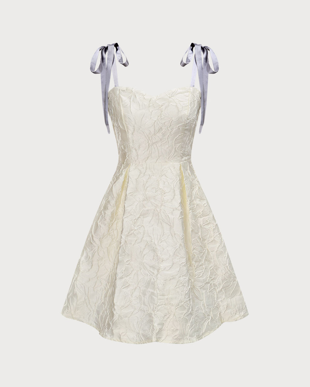 Kırık Beyaz Jakarlı Kravat Askılı Mini Elbise