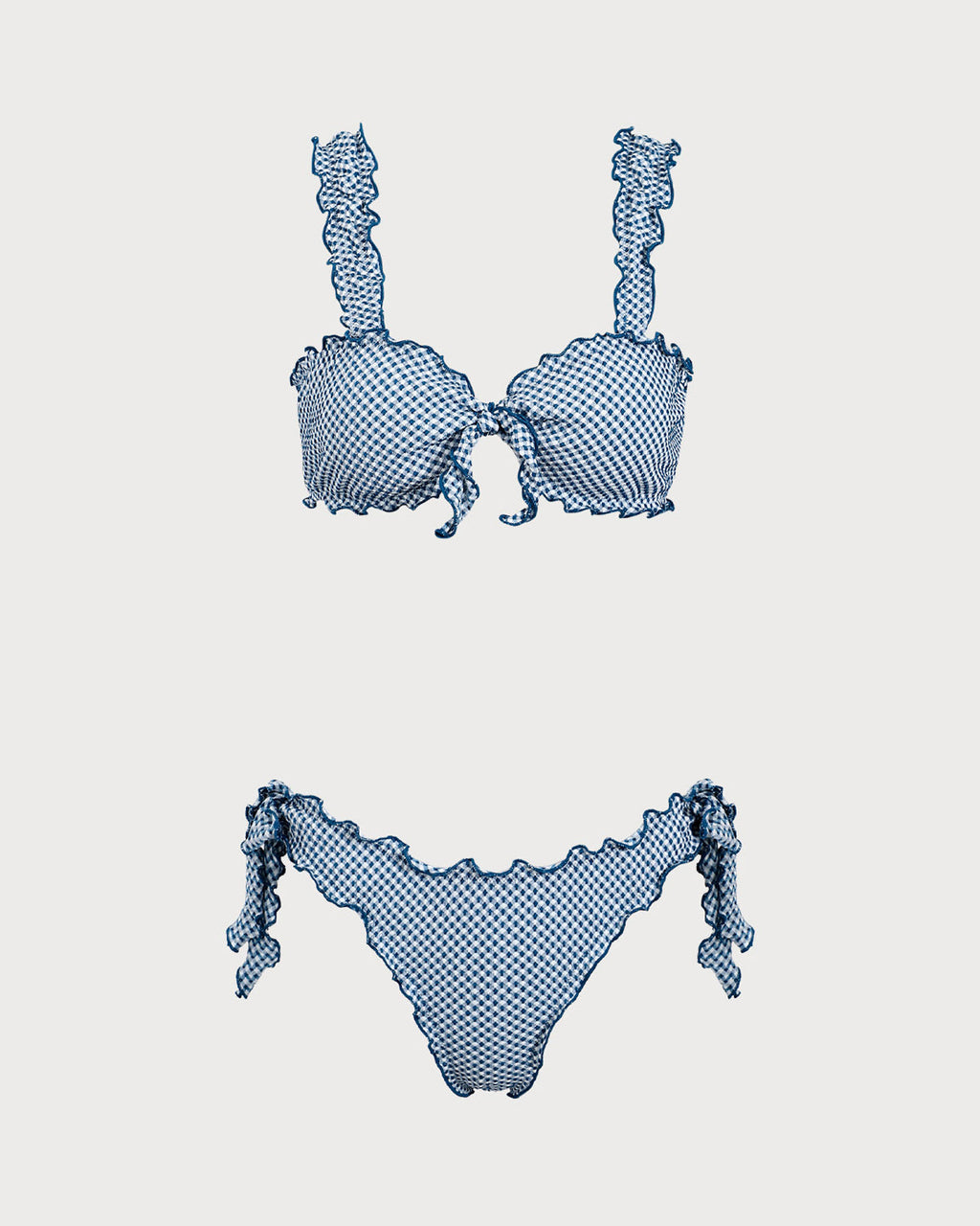 Mavi Ekose Düğümlü Bikini Takımı