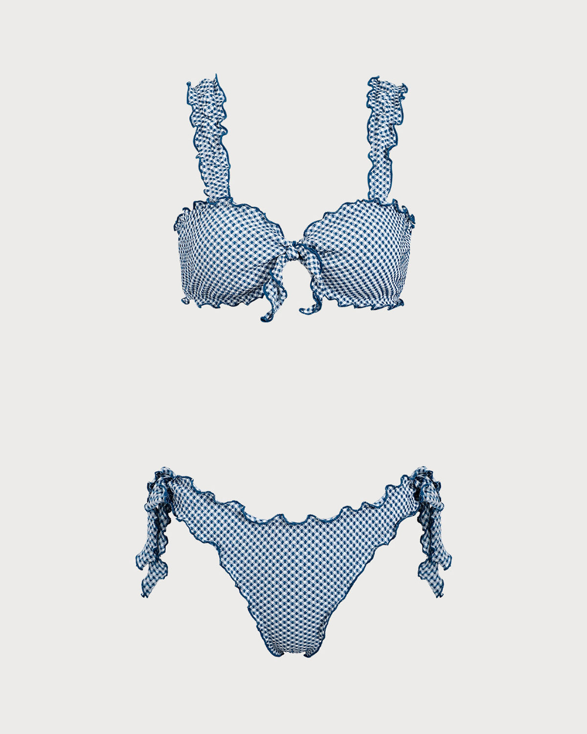 Mavi Ekose Düğümlü Bikini Takımı