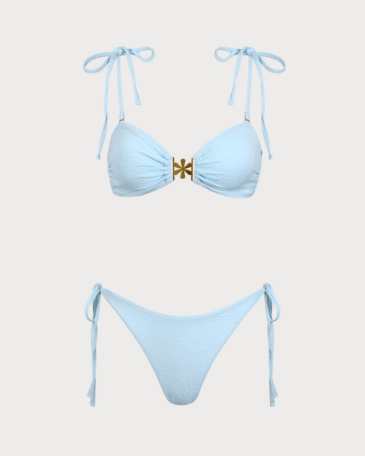 Mavi Dokulu Büzgülü Bikini Takımı