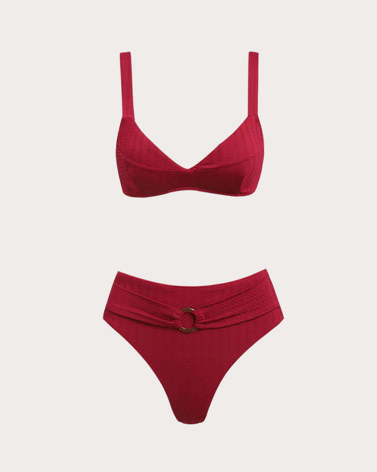 Kırmızı Kare Yaka O-Ring Bikini Seti