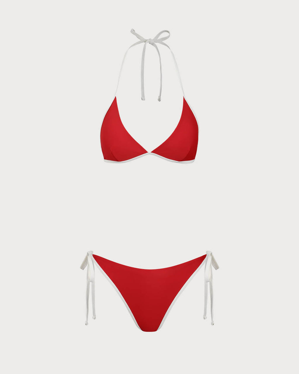Kırmızı Kontrastlı Boyundan Bağlamalı Üçgen Bikini Takımı