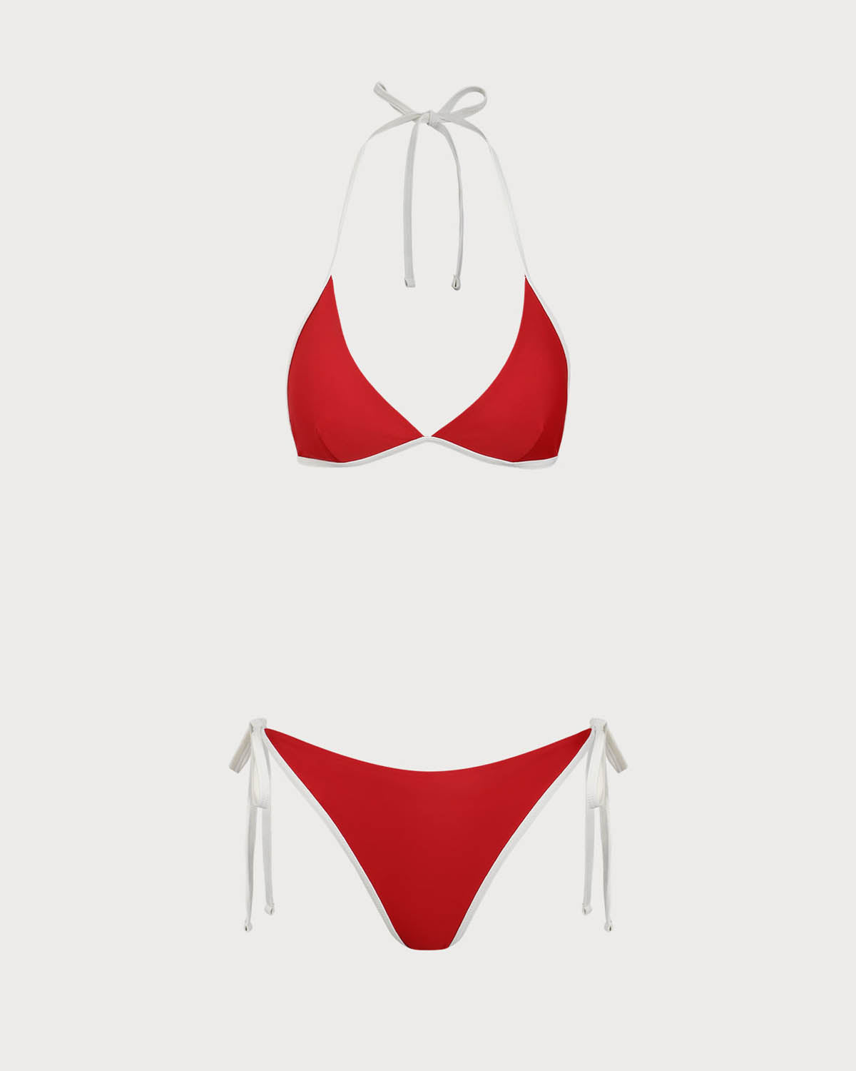 Kırmızı Kontrastlı Boyundan Bağlamalı Üçgen Bikini Takımı