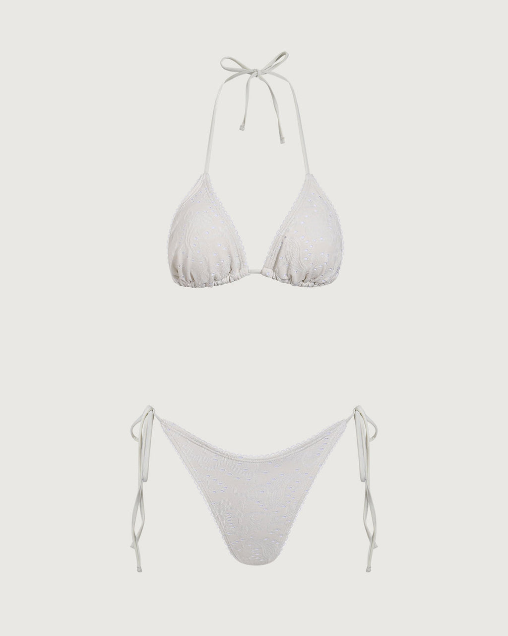 Beyaz Dokulu Üçgen Bikini Takımı