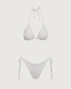 Beyaz Dokulu Üçgen Bikini Takımı