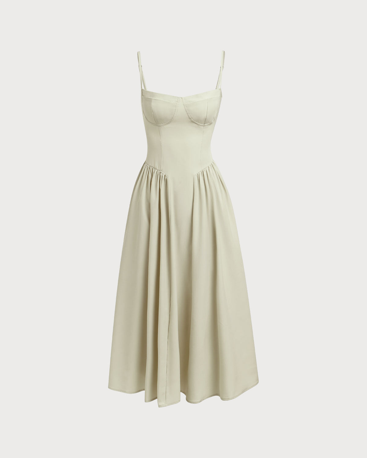 Yeşil Kare Yaka Cepli Slip Midi Elbise