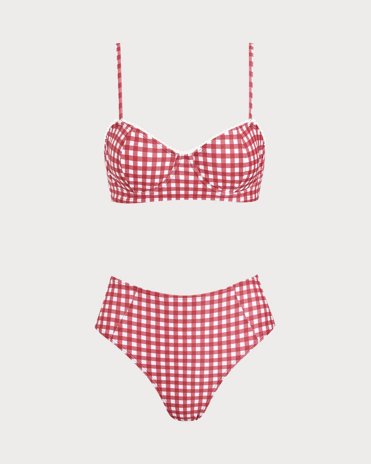 Kırmızı Ekose Arkadan Bağlamalı Bikini Seti