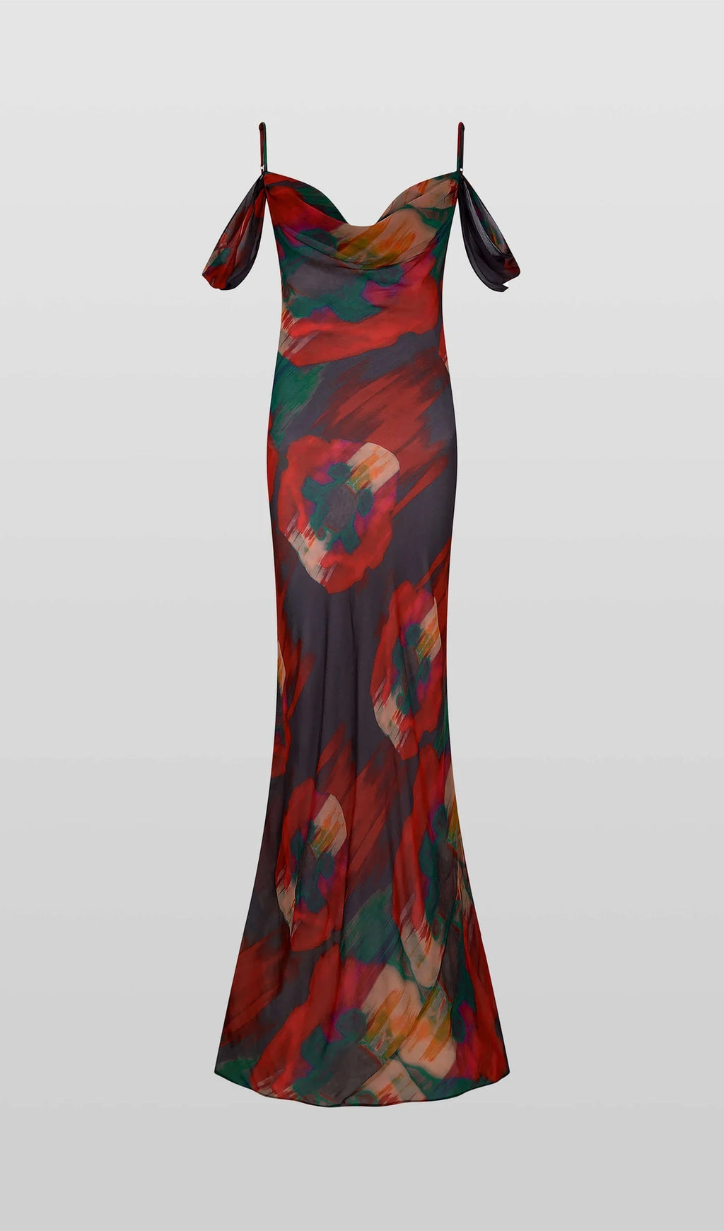 Soyut Çiçek Desenli Slip Uzun Elbise