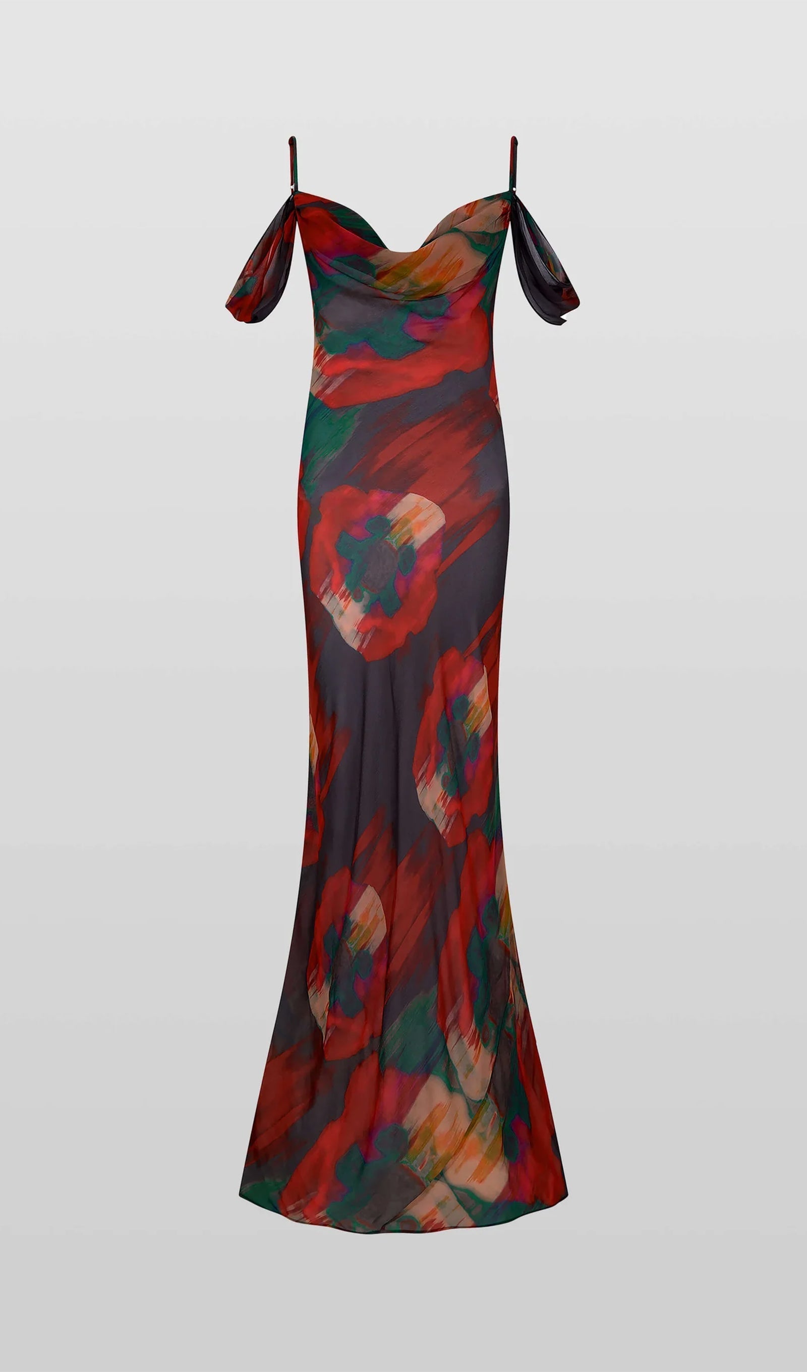 Soyut Çiçek Desenli Slip Uzun Elbise