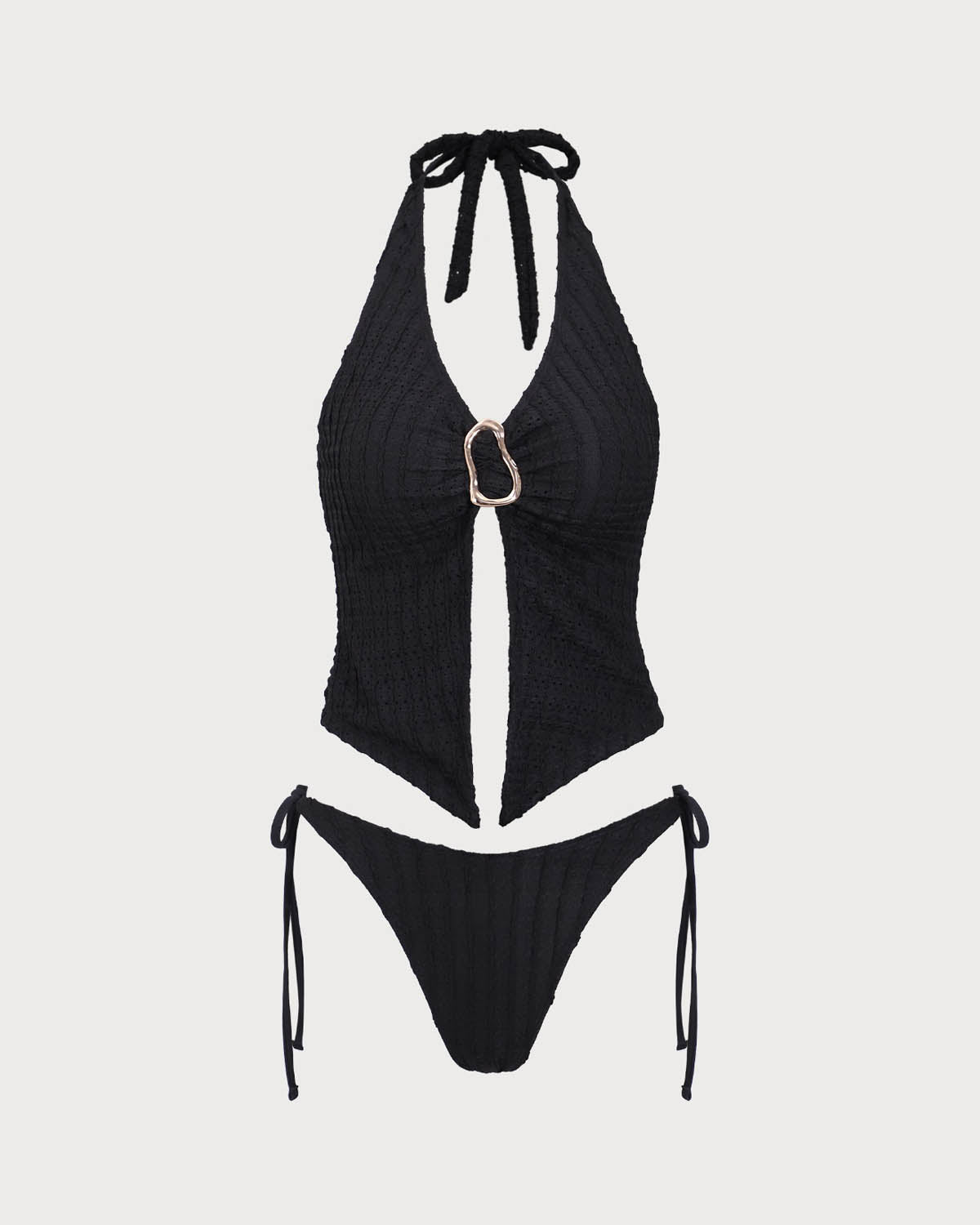 Siyah Kesme O-Ring Tankini Mayo