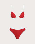 Kırmızı Kontrast Balenli Bikini Takımı
