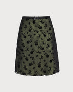 Siyah Çiçekli File Düz Mini Etek