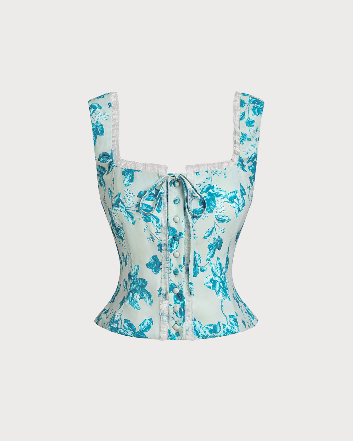 Mavi Çiçekli Kare Tank Top