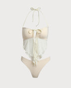 Beyaz File Dantelli Tankini Mayo