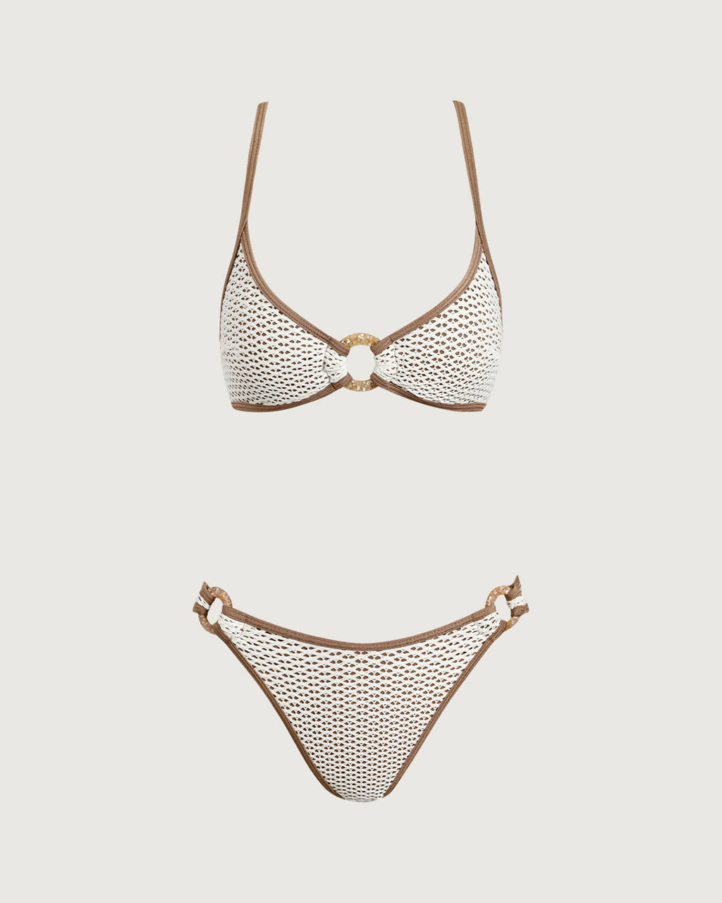 Kahverengi Kontrast O-Ringli Bikini Seti