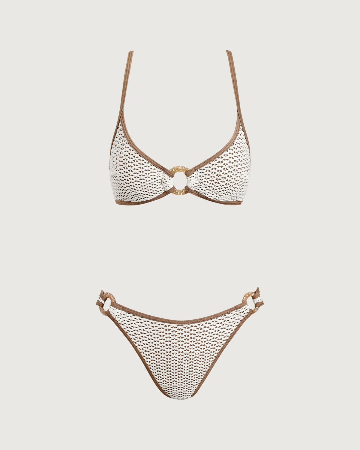 Kahverengi Kontrast O-Ringli Bikini Seti