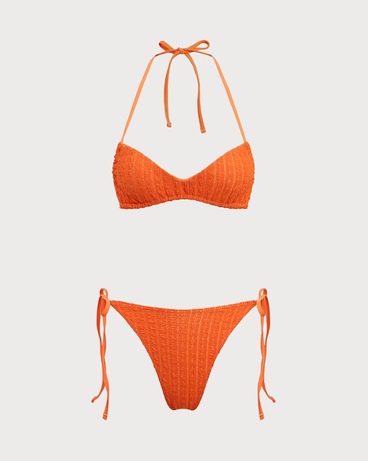 Turuncu Dokulu Büzgülü Bikini Takımı