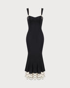 Siyah Kalp Yaka Bodycon Slip Maxi Elbise