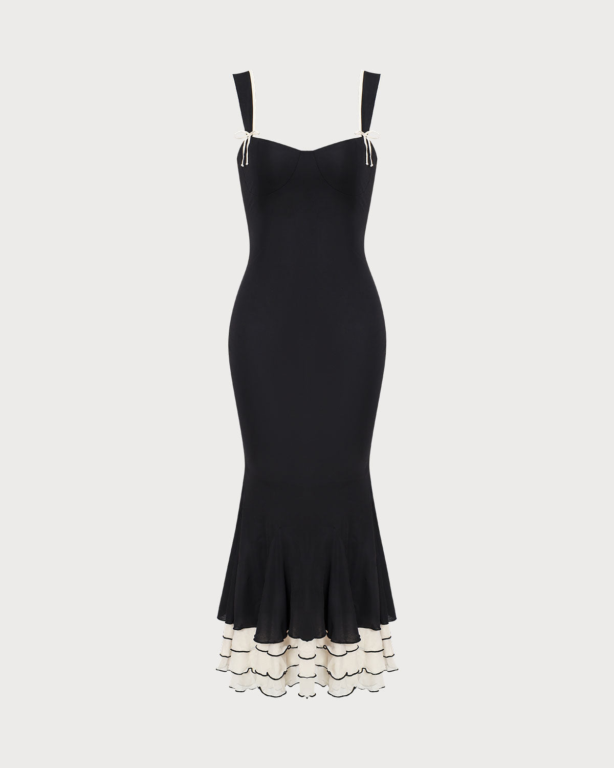 Siyah Kalp Yaka Bodycon Slip Maxi Elbise